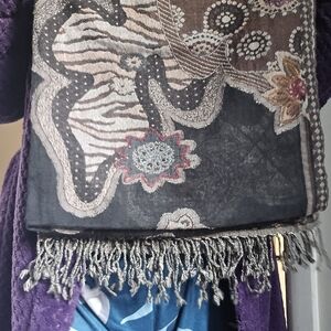 Bohemian Patterned Scarf with Fringe